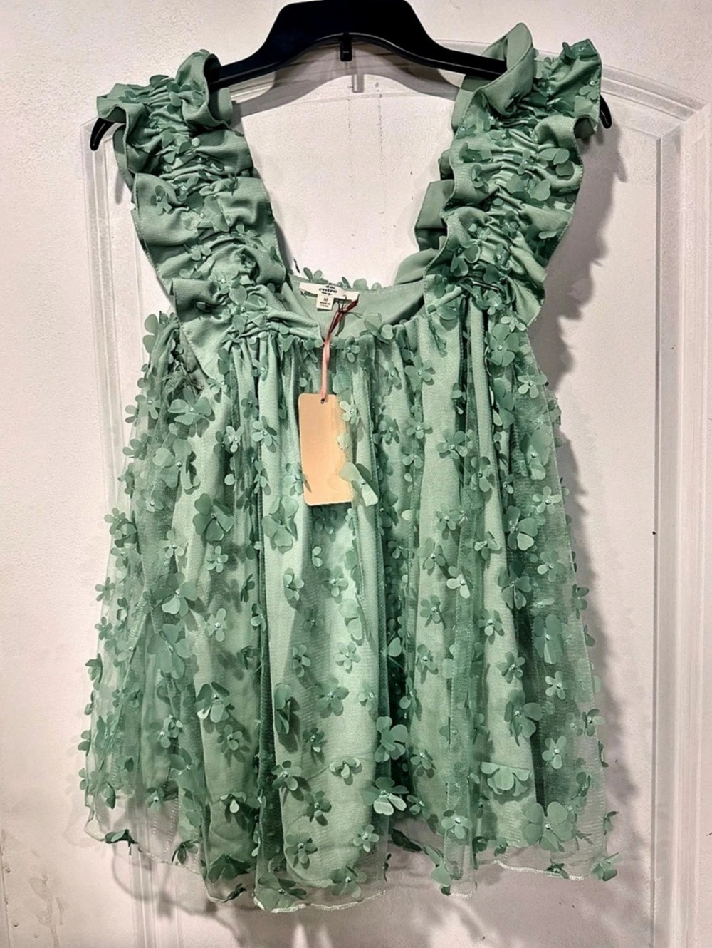 Entro Floral Ruffle Mini Dress in Green